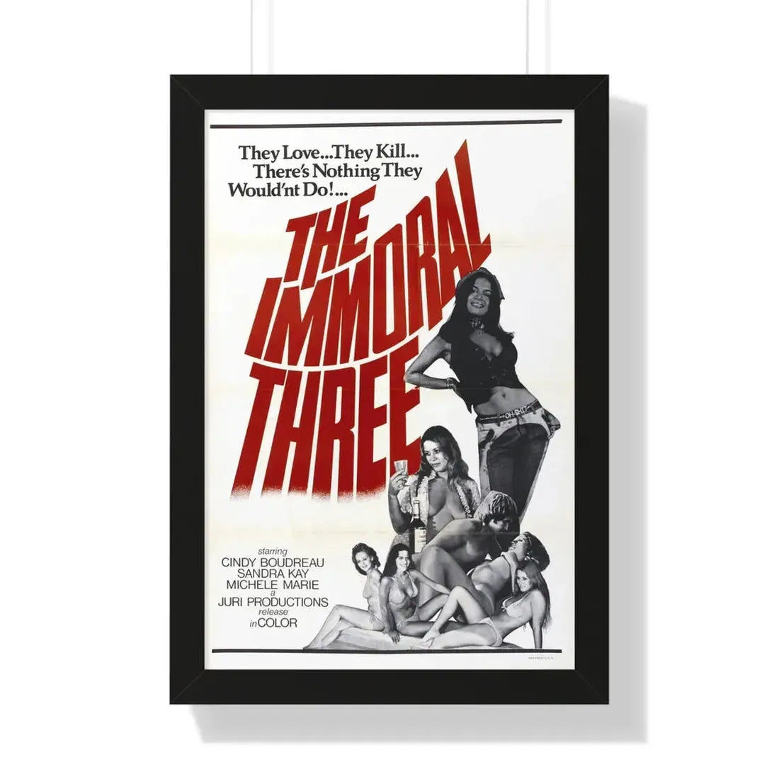 THE IMMORAL THREE 1975 - Framed Movie Poster 16″ x 24″ Black - The Sticker Space