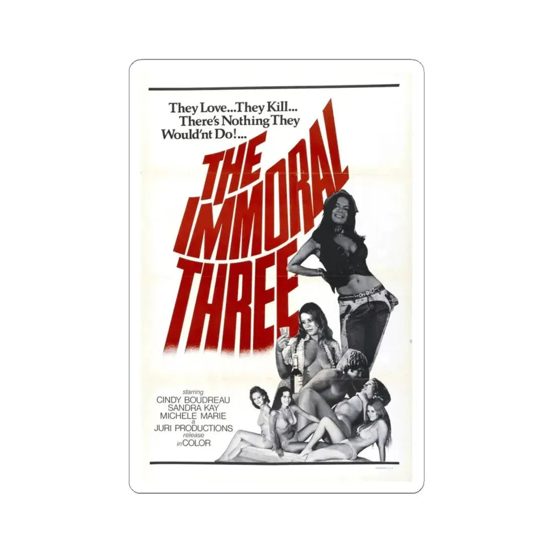 THE IMMORAL THREE 1975 Movie Poster - STICKER Vinyl Kiss-Cut Decal 4 Inch White - The Sticker Space