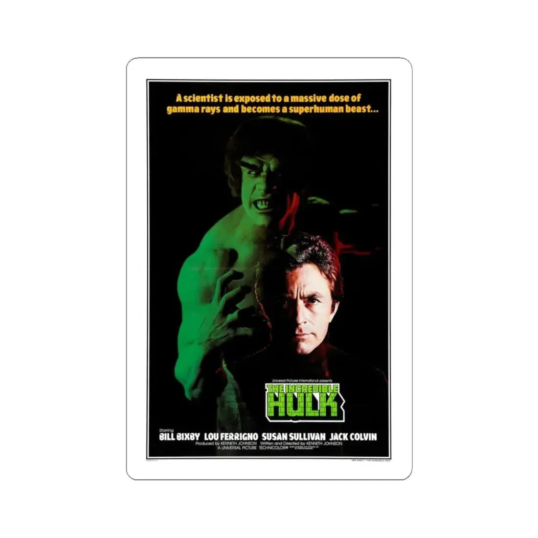 THE INCREDIBLE HULK (FERRIGNO) 1977 Movie Poster - STICKER Vinyl Kiss-Cut Decal 6 Inch White - The Sticker Space