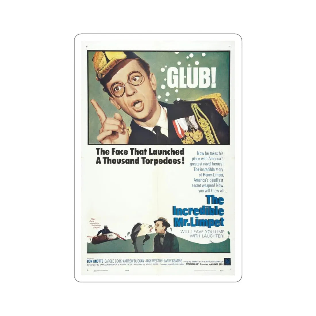 The Incredible Mr Limpet 1964 Movie Poster STICKER Vinyl Die-Cut Decal 6 Inch - The Sticker Space