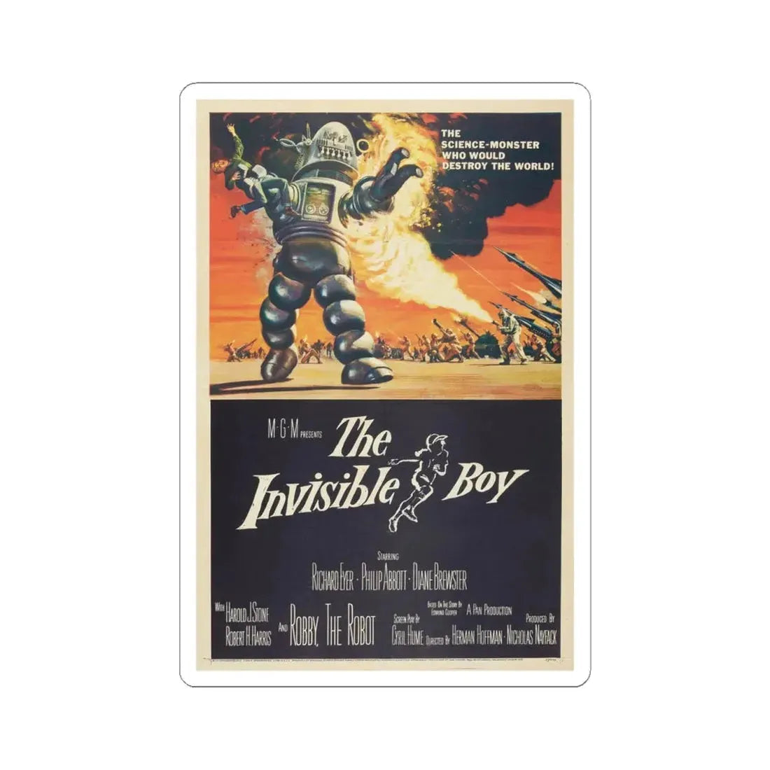 THE INVISIBLE BOY 1957 Movie Poster - STICKER Vinyl Kiss-Cut Decal 4 Inch White - The Sticker Space