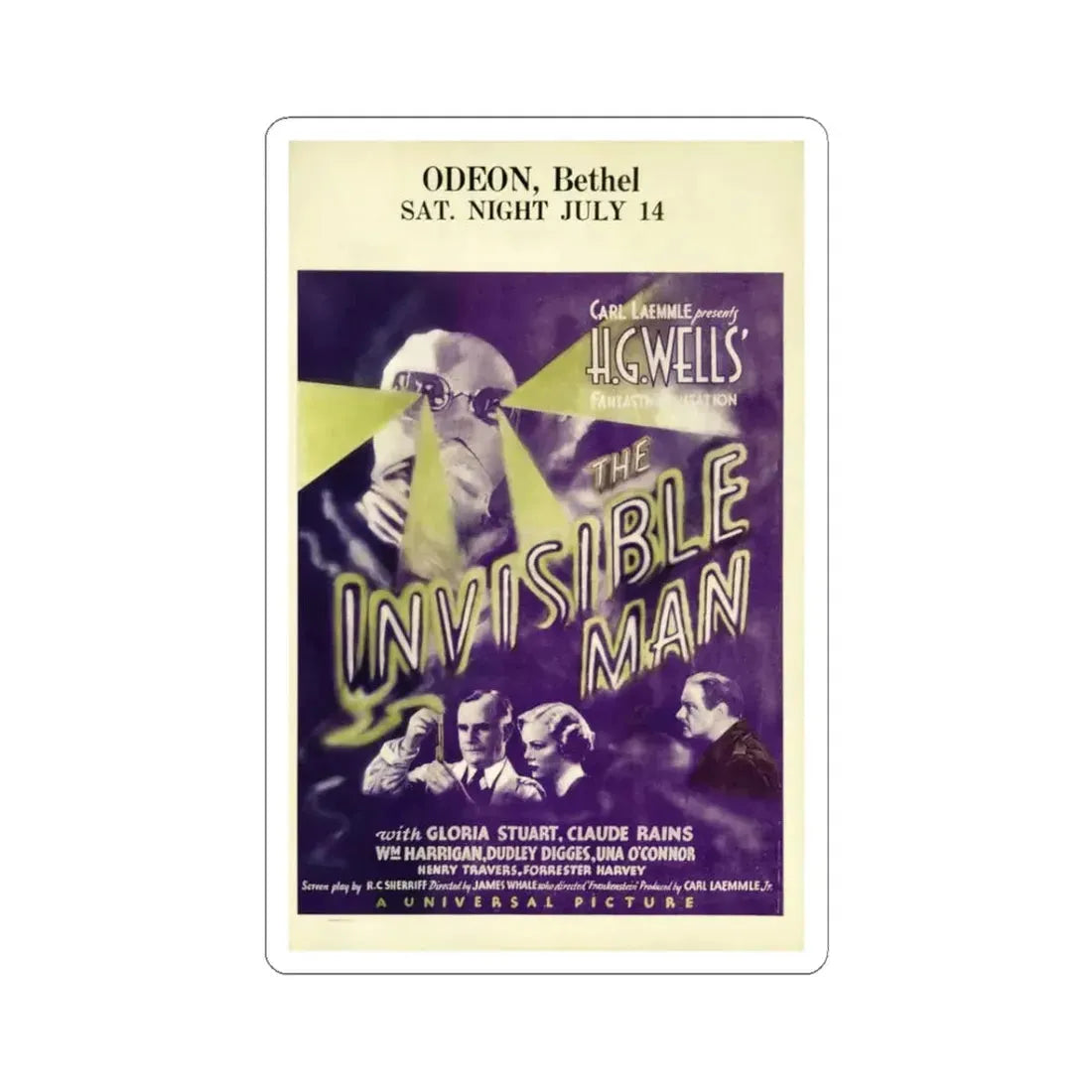 THE INVISIBLE MAN (2) 1933 Movie Poster - STICKER Vinyl Kiss-Cut Decal 3 Inch White - The Sticker Space