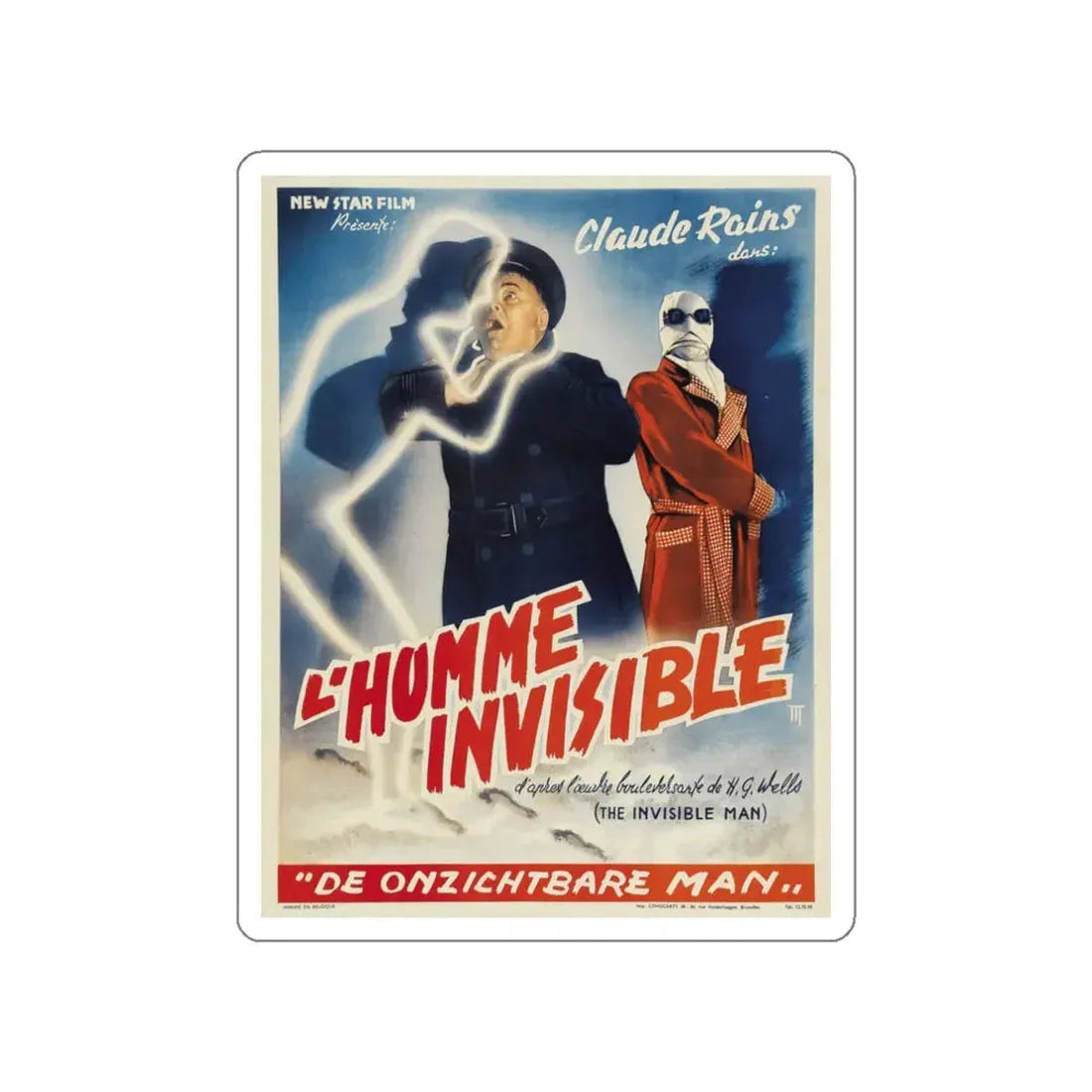 THE INVISIBLE MAN (BELGIAN) 1933 Movie Poster STICKER Vinyl Die-Cut Decal 3 Inch - The Sticker Space