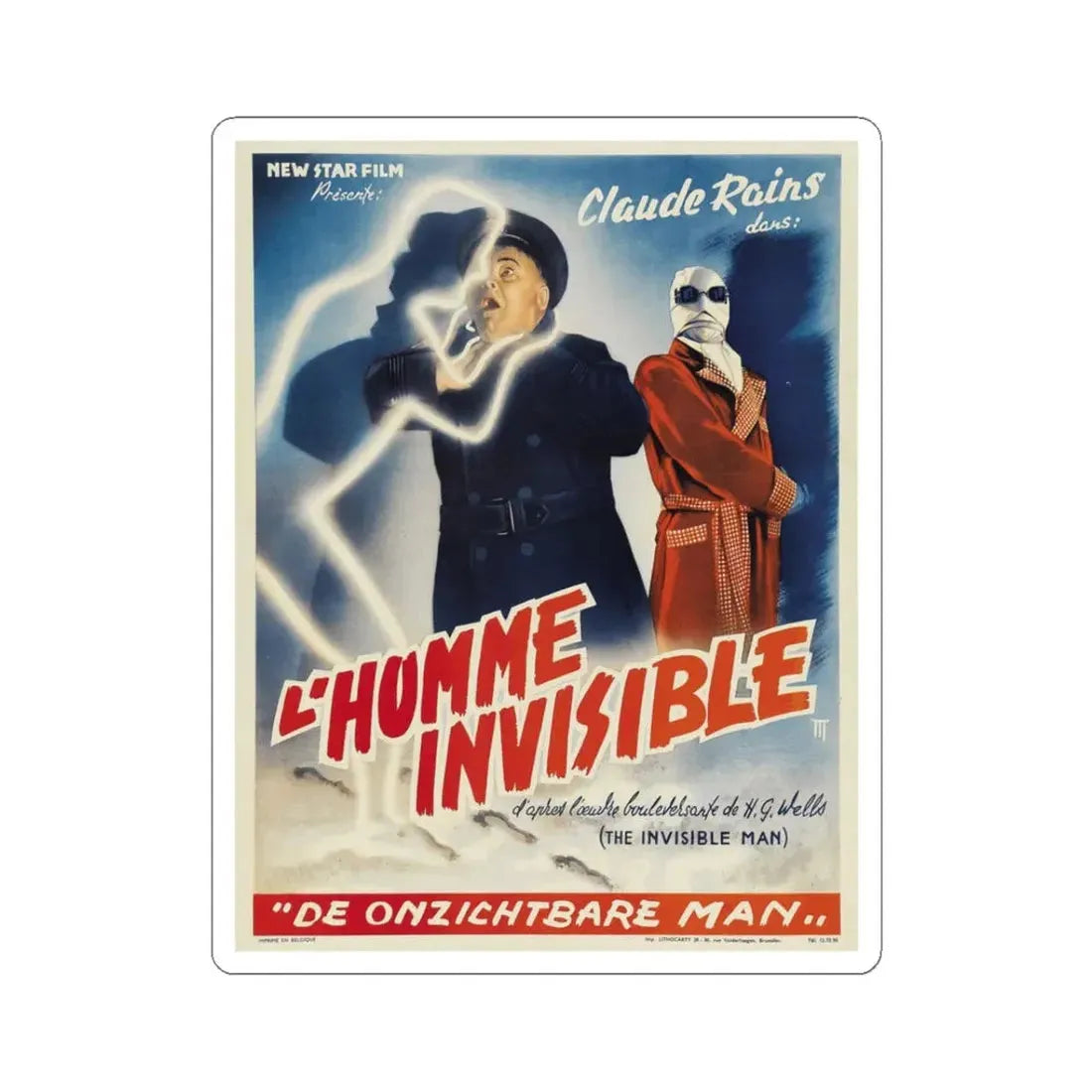 THE INVISIBLE MAN (BELGIAN) 1933 Movie Poster - STICKER Vinyl Kiss-Cut Decal 3 Inch White - The Sticker Space