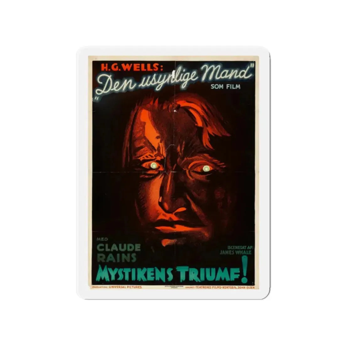 THE INVISIBLE MAN (DANISH) 1933 Movie Poster - Refrigerator Magnet 2 Inch Die-Cut - The Sticker Space