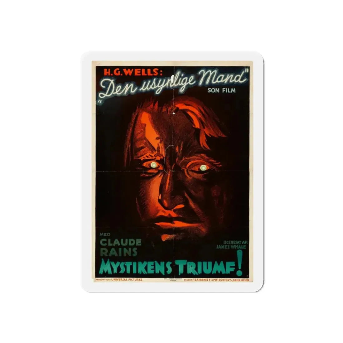 THE INVISIBLE MAN (DANISH) 1933 Movie Poster - Refrigerator Magnet 3 Inch Die-Cut - The Sticker Space