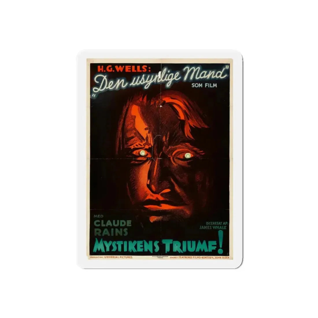 THE INVISIBLE MAN (DANISH) 1933 Movie Poster - Refrigerator Magnet 4 Inch Die-Cut - The Sticker Space