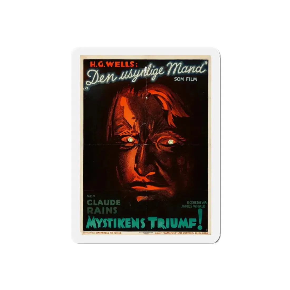 THE INVISIBLE MAN (DANISH) 1933 Movie Poster - Refrigerator Magnet 5 Inch Die-Cut - The Sticker Space