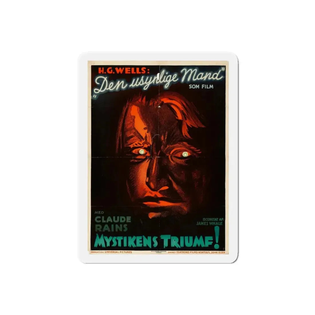 THE INVISIBLE MAN (DANISH) 1933 Movie Poster - Refrigerator Magnet 6 Inch Die-Cut - The Sticker Space