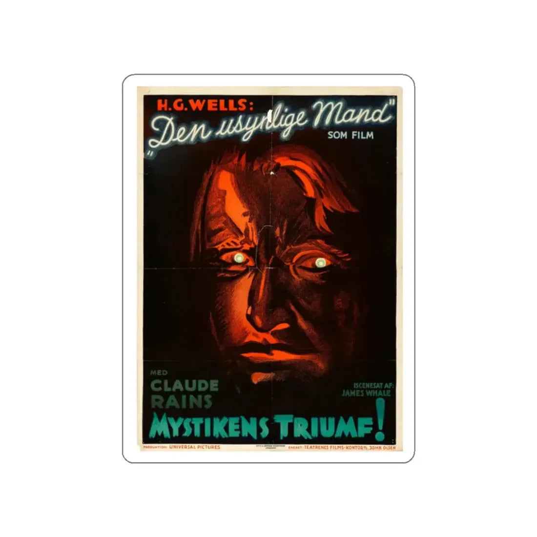 THE INVISIBLE MAN (DANISH) 1933 Movie Poster STICKER Vinyl Die-Cut Decal 2 Inch - The Sticker Space