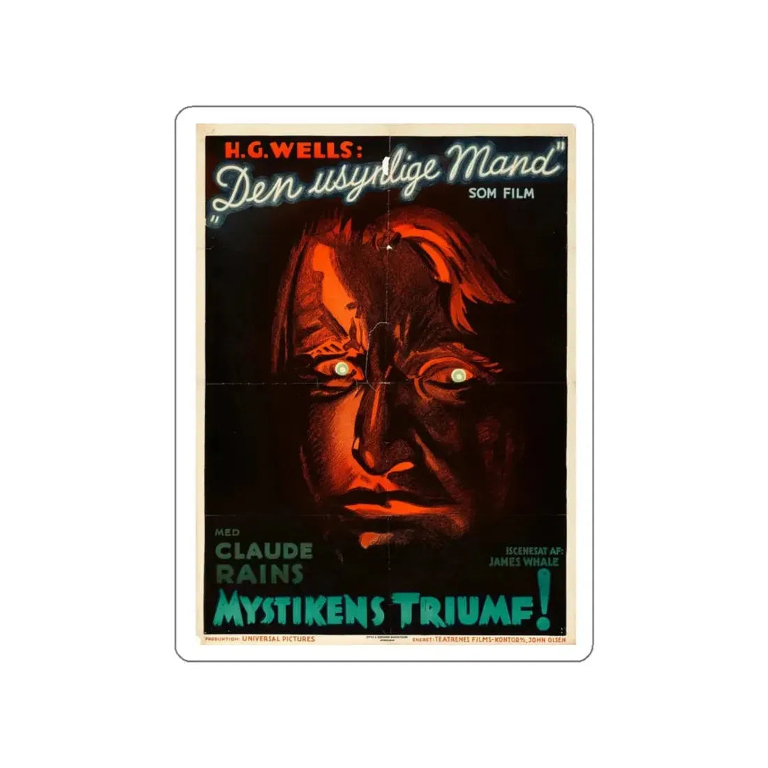 THE INVISIBLE MAN (DANISH) 1933 Movie Poster STICKER Vinyl Die-Cut Decal 6 Inch - The Sticker Space