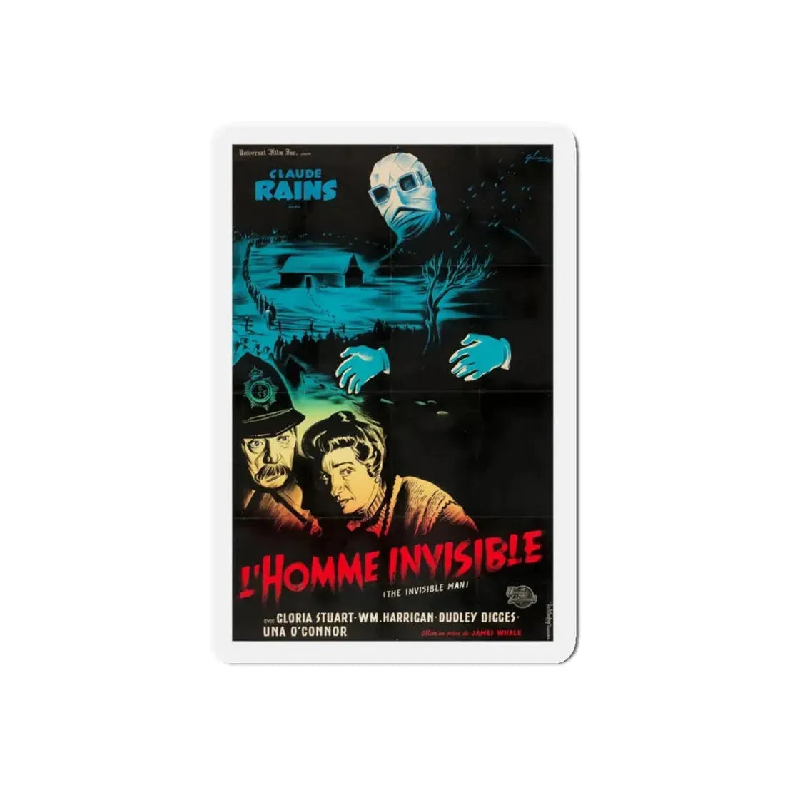 THE INVISIBLE MAN (FRENCH) 1933 Movie Poster - Refrigerator Magnet 4 Inch Die-Cut - The Sticker Space