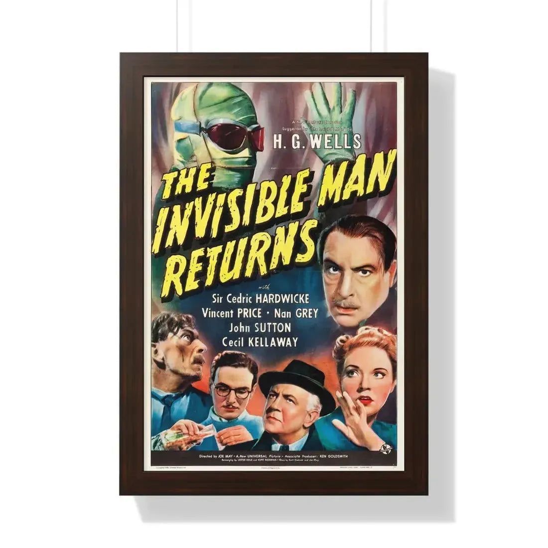 THE INVISIBLE MAN RETURNS 1940 - Framed Movie Poster 16″ x 24″ Walnut - The Sticker Space