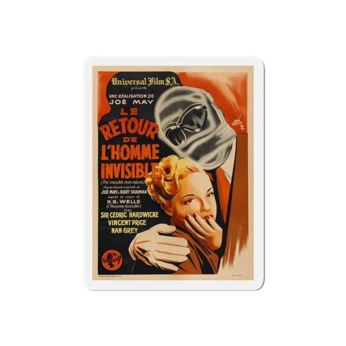 THE INVISIBLE MAN RETURNS (FRENCH) 1940 Movie Poster - Refrigerator Magnet 5 Inch Die-Cut - The Sticker Space