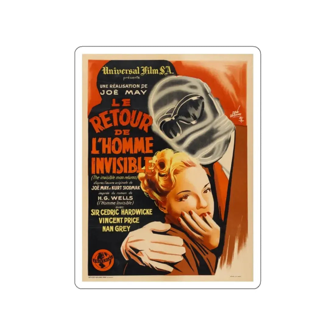 THE INVISIBLE MAN RETURNS (FRENCH) 1940 Movie Poster STICKER Vinyl Die-Cut Decal 2 Inch - The Sticker Space