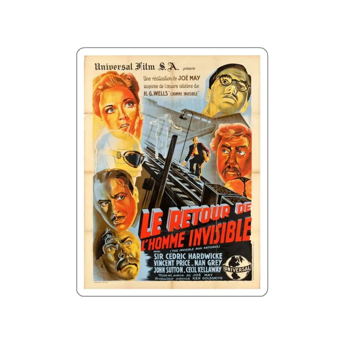 THE INVISIBLE MAN RETURNS (FRENCH RERELEASE) 1940 Movie Poster STICKER Vinyl Die-Cut Decal 5 Inch - The Sticker Space