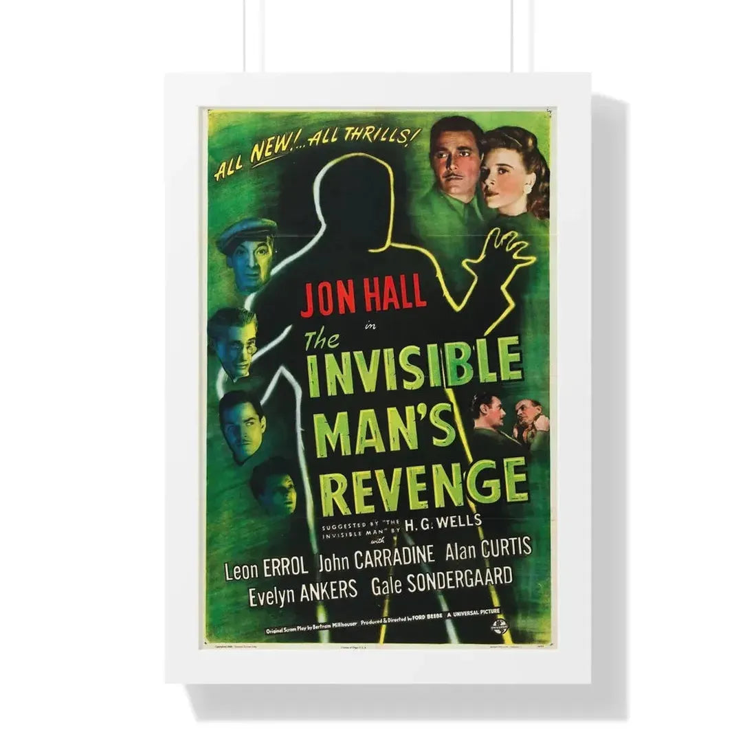 THE INVISIBLE MAN'S REVENGE 1944 - Framed Movie Poster 16″ x 24″ White - The Sticker Space