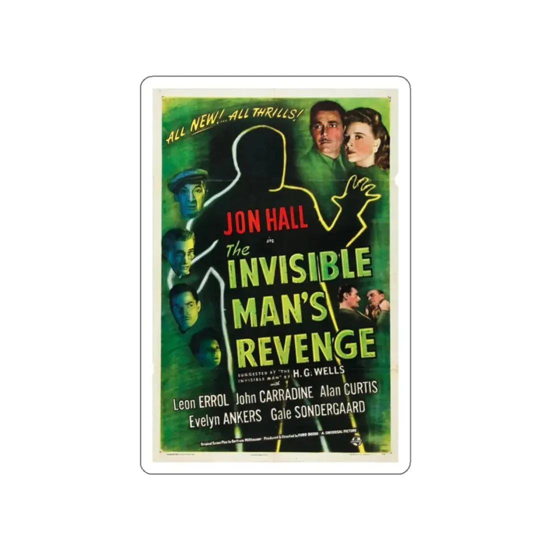 THE INVISIBLE MAN'S REVENGE 1944 Movie Poster STICKER Vinyl Die-Cut Decal 2 Inch - The Sticker Space