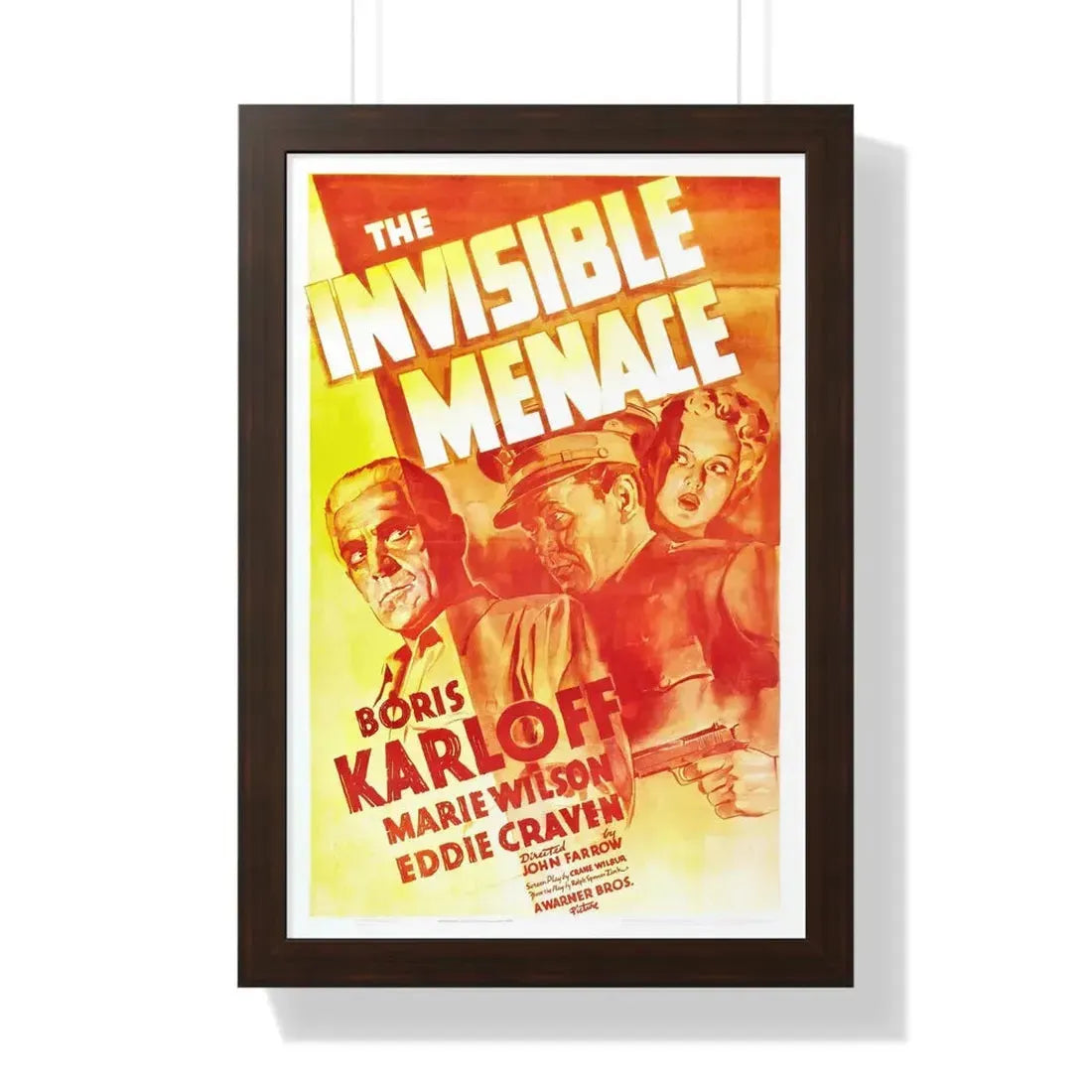 THE INVISIBLE MENACE 1938 - Framed Movie Poster 16″ x 24″ Walnut - The Sticker Space