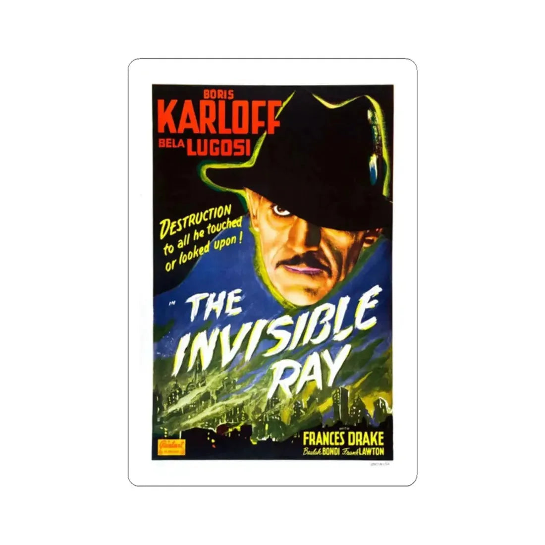 THE INVISIBLE RAY (2) 1936 Movie Poster - STICKER Vinyl Kiss-Cut Decal 2 Inch White - The Sticker Space