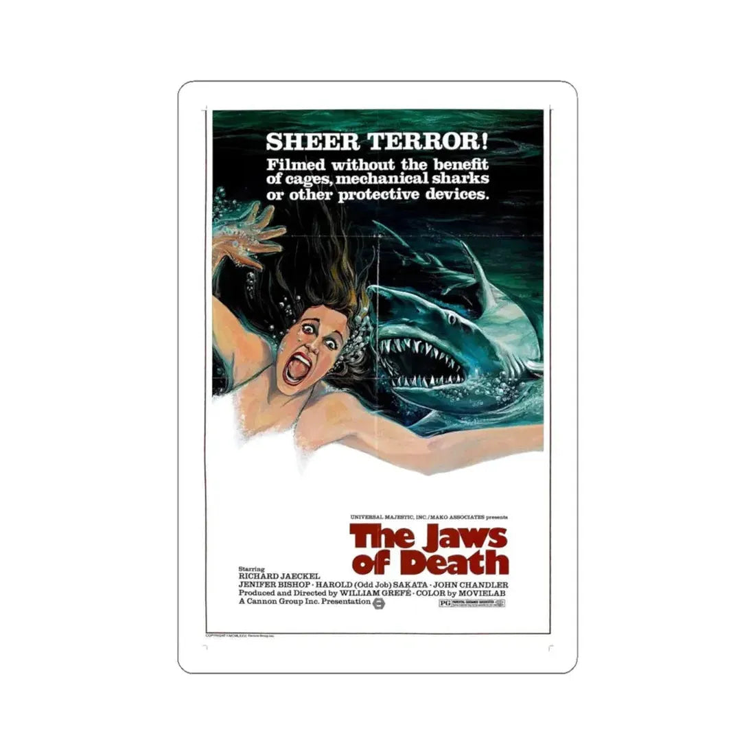 THE JAWS OF DEATH 1976 Movie Poster - STICKER Vinyl Kiss-Cut Decal 6 Inch White - The Sticker Space