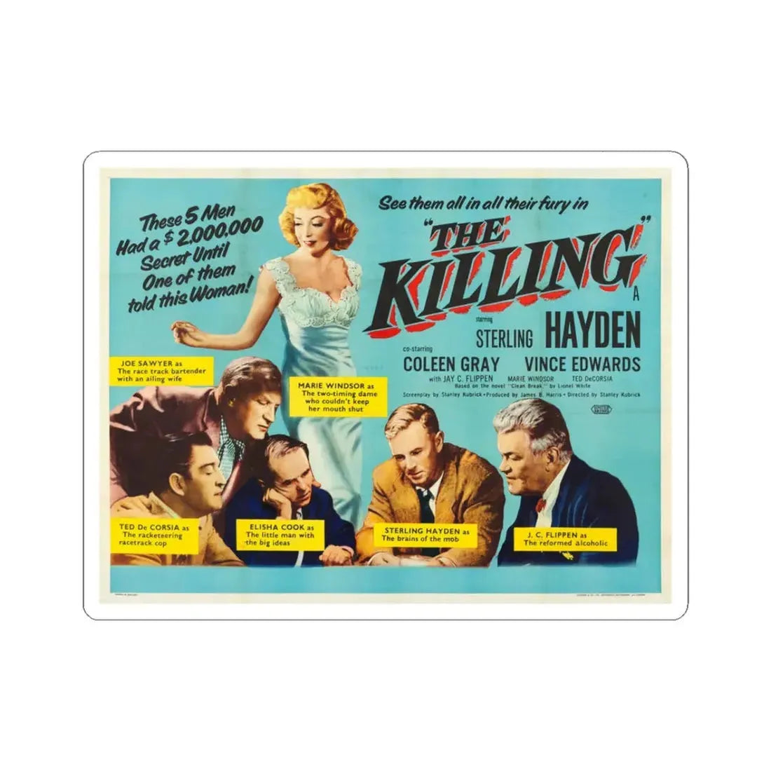 The Killing 1956 v2 Movie Poster - STICKER Vinyl Kiss-Cut Decal 3 Inch White - The Sticker Space