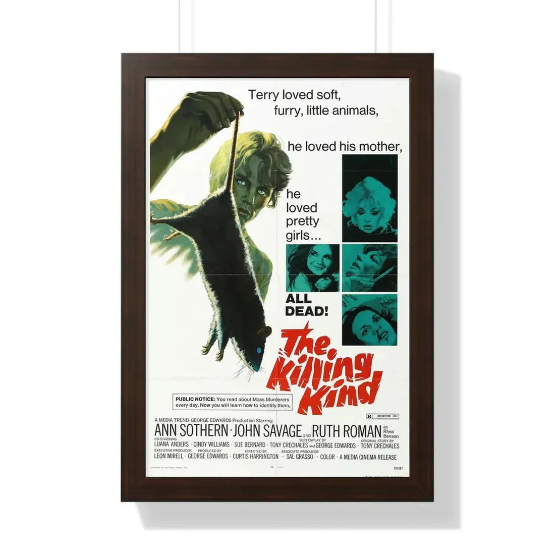 THE KILLING KIND 1973 - Framed Movie Poster 16″ x 24″ Walnut - The Sticker Space