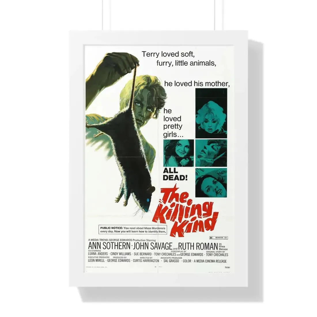THE KILLING KIND 1973 - Framed Movie Poster 16″ x 24″ White - The Sticker Space