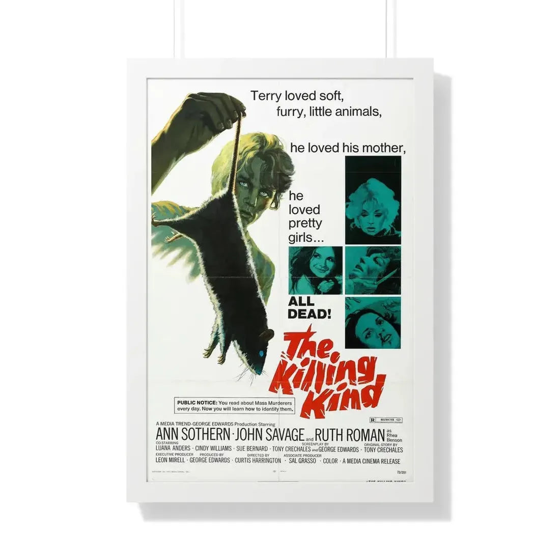 THE KILLING KIND 1973 - Framed Movie Poster 20" x 30" White - The Sticker Space