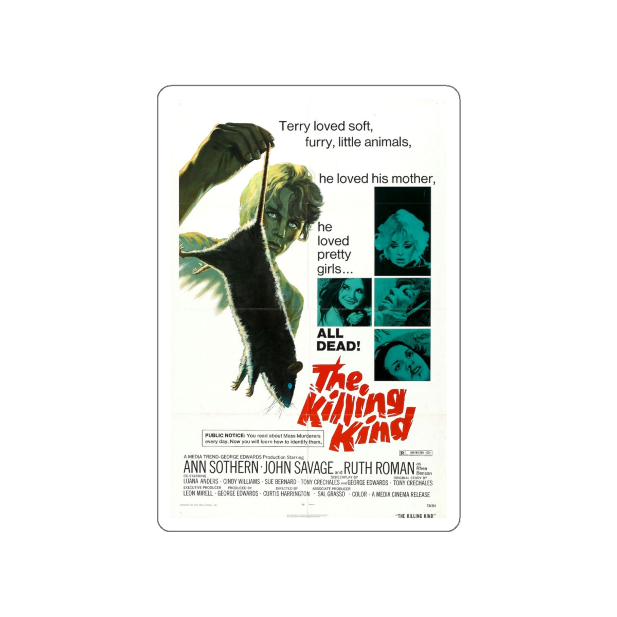 THE KILLING KIND 1973 Movie Poster STICKER Vinyl Die-Cut Decal-White-The Sticker Space