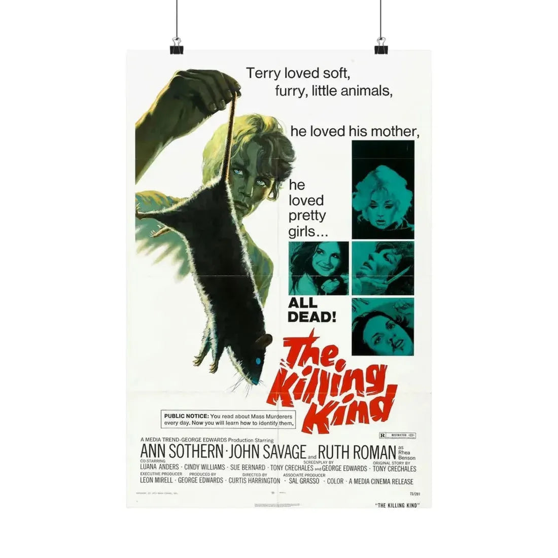 THE KILLING KIND 1973 - Paper Movie Poster 16″ x 24″ Matte - The Sticker Space