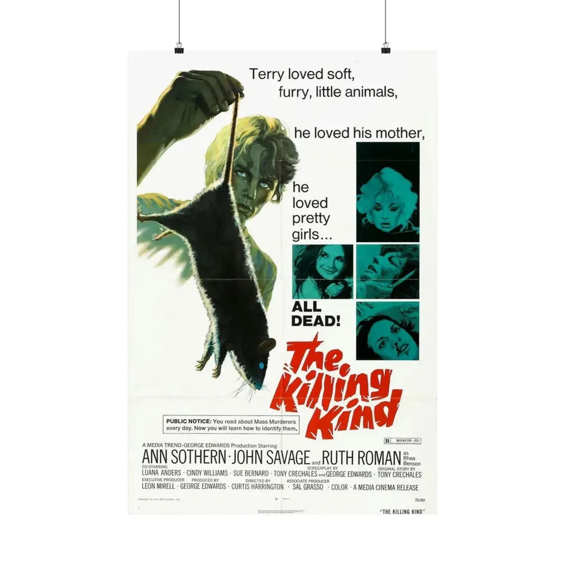 THE KILLING KIND 1973 - Paper Movie Poster 24″ x 36″ Matte - The Sticker Space