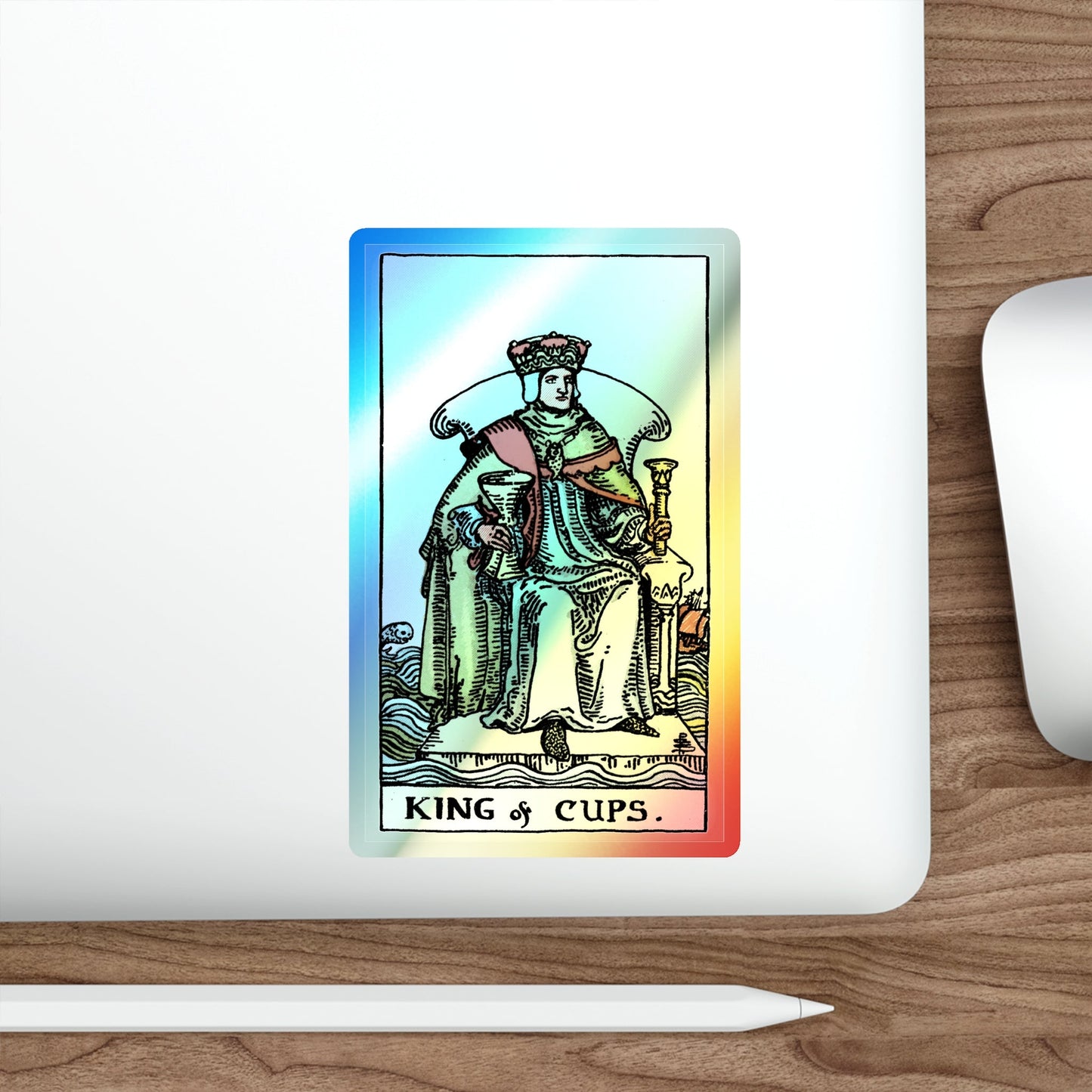 The King of Cups (Tarot Card) Holographic STICKER Die-Cut Vinyl Decal-The Sticker Space