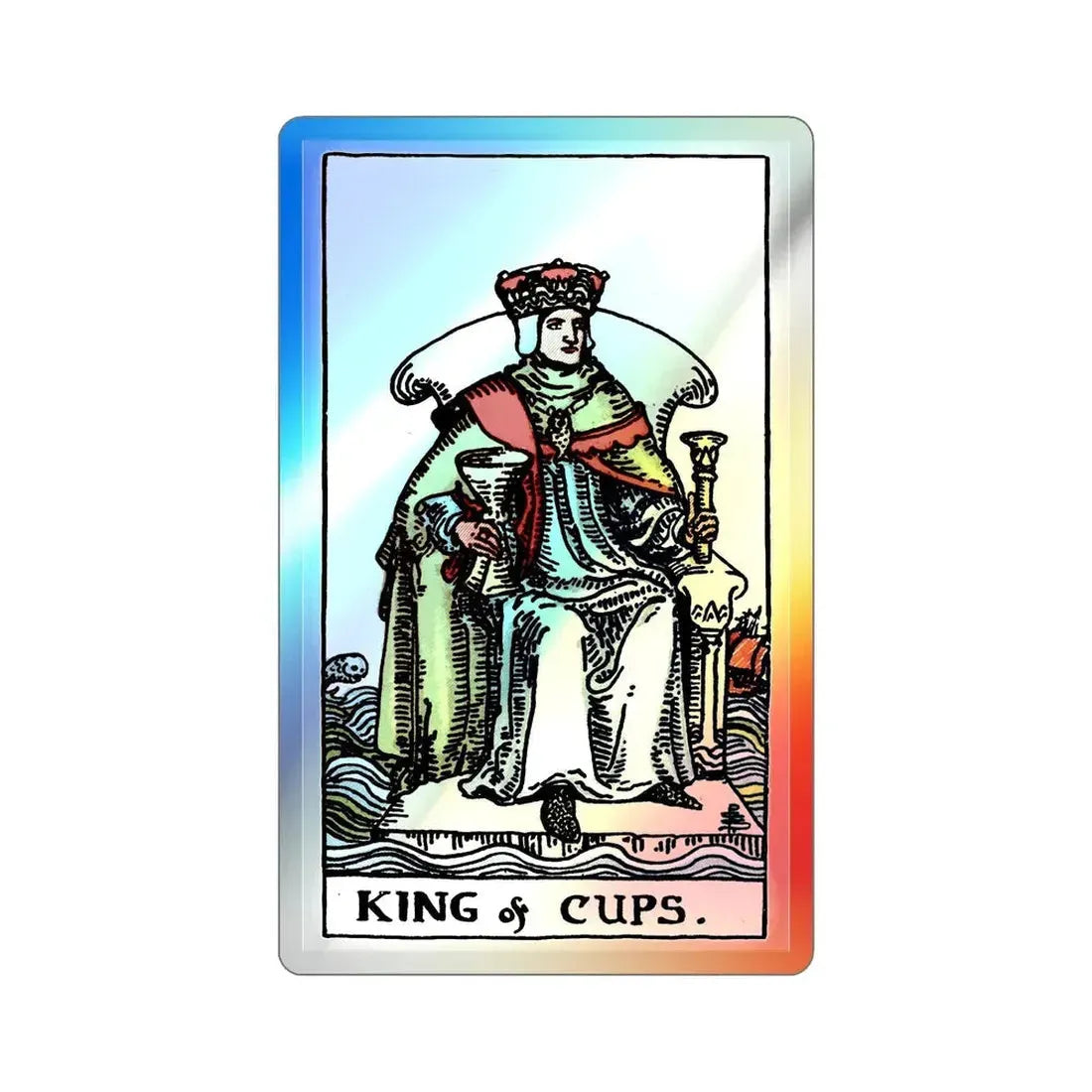 The King of Cups (Tarot Card) Holographic STICKER Die-Cut Vinyl Decal 3 Inch Holographic - The Sticker Space