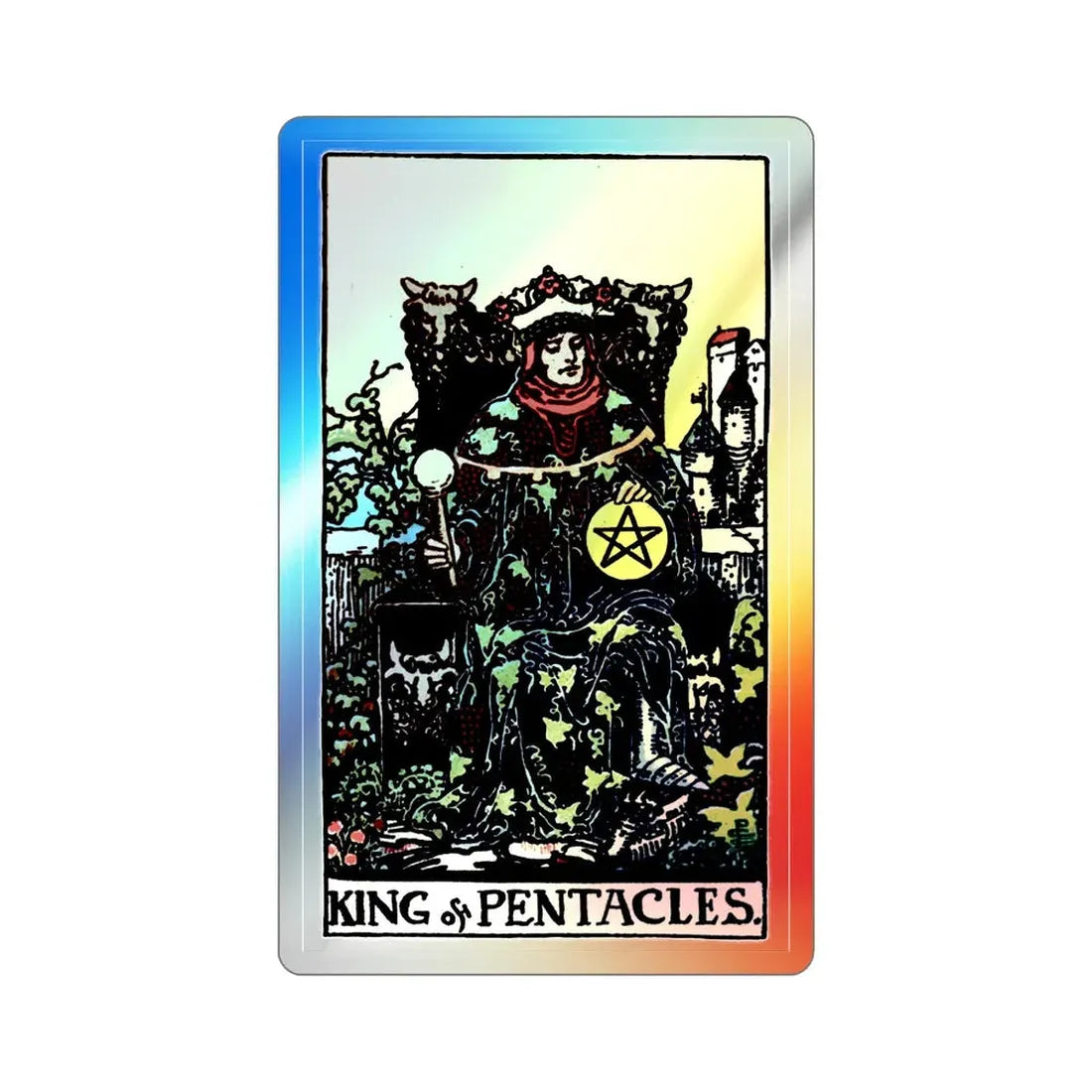 The King of Pentacles (Tarot Card) Holographic STICKER Die-Cut Vinyl Decal 2 Inch Holographic - The Sticker Space