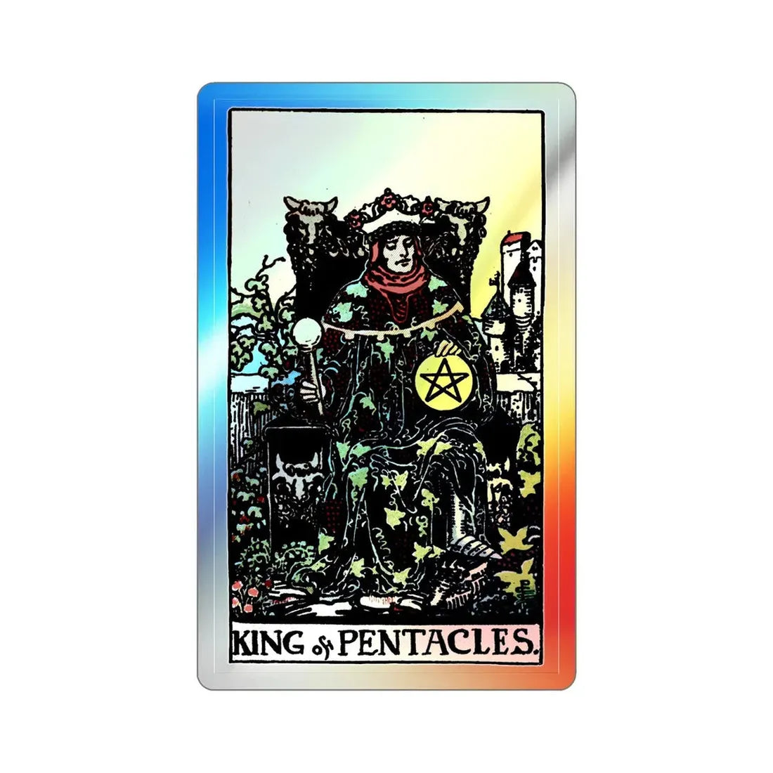 The King of Pentacles (Tarot Card) Holographic STICKER Die-Cut Vinyl Decal 3 Inch Holographic - The Sticker Space