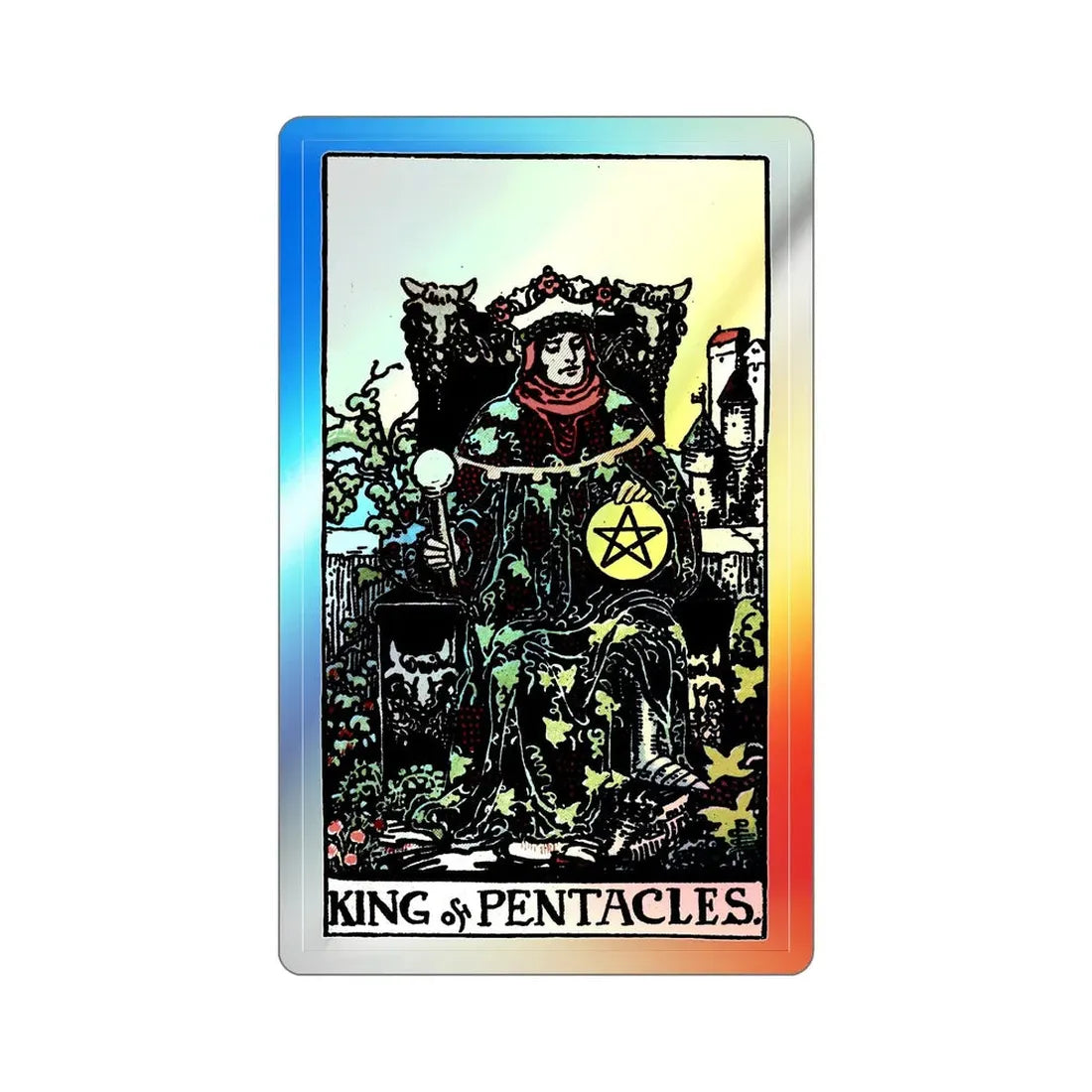 The King of Pentacles (Tarot Card) Holographic STICKER Die-Cut Vinyl Decal 6 Inch Holographic - The Sticker Space