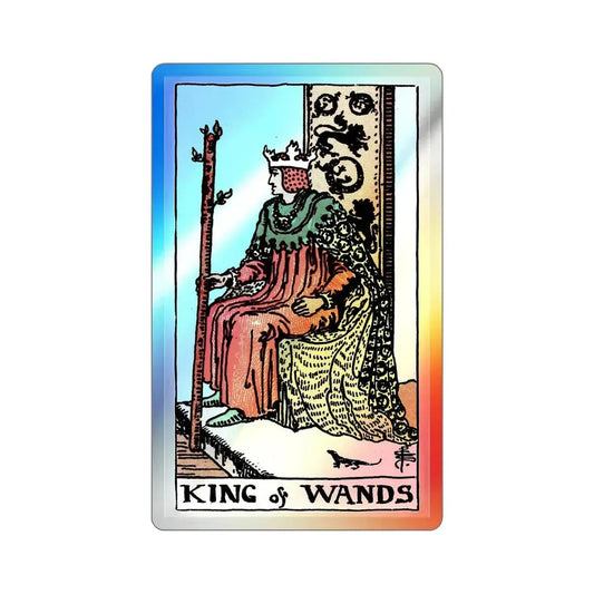 The King of Wands (Tarot Card) Holographic STICKER Die-Cut Vinyl Decal 2 Inch Holographic - The Sticker Space