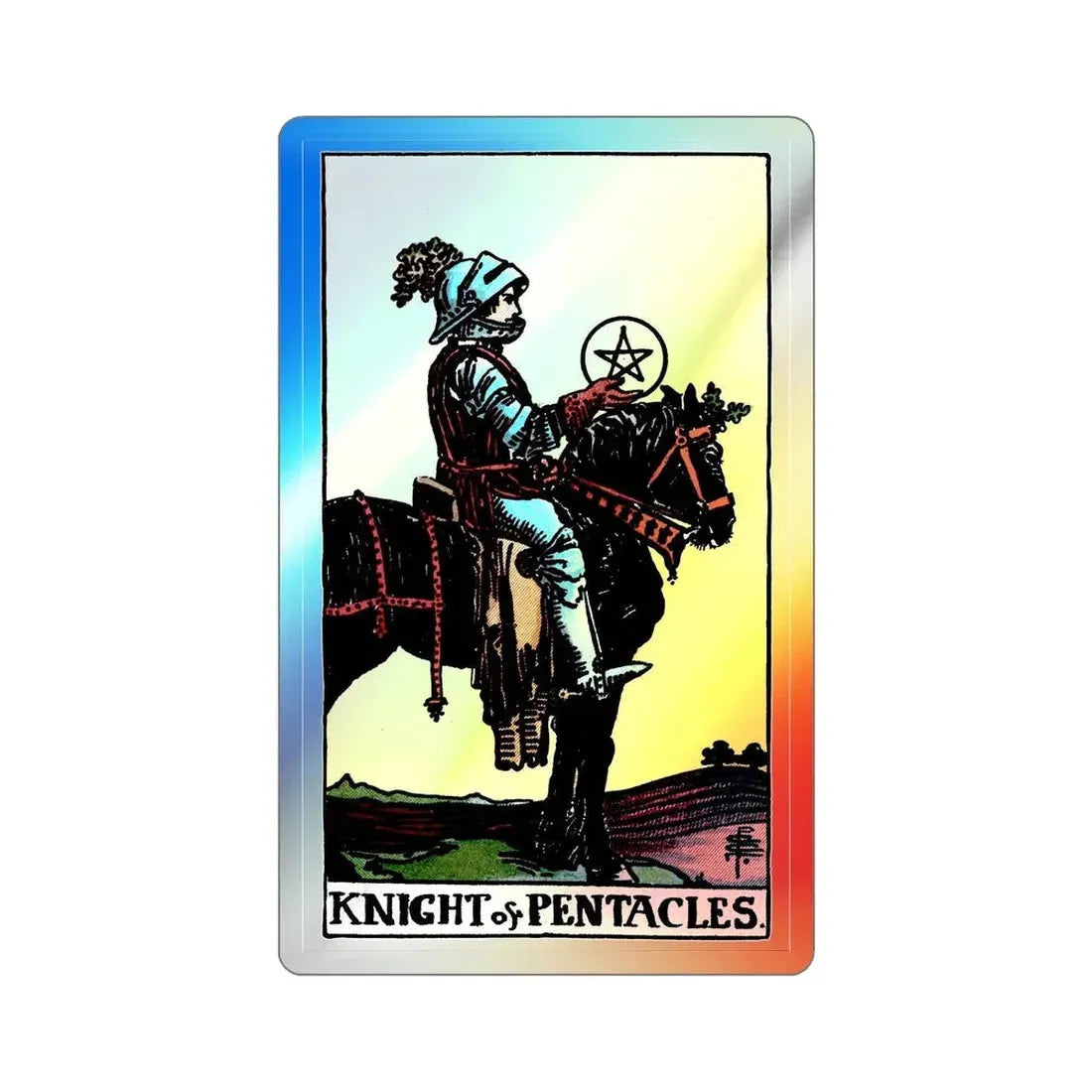 The Knight of Pentacles (Tarot Card) Holographic STICKER Die-Cut Vinyl Decal 5 Inch Holographic - The Sticker Space