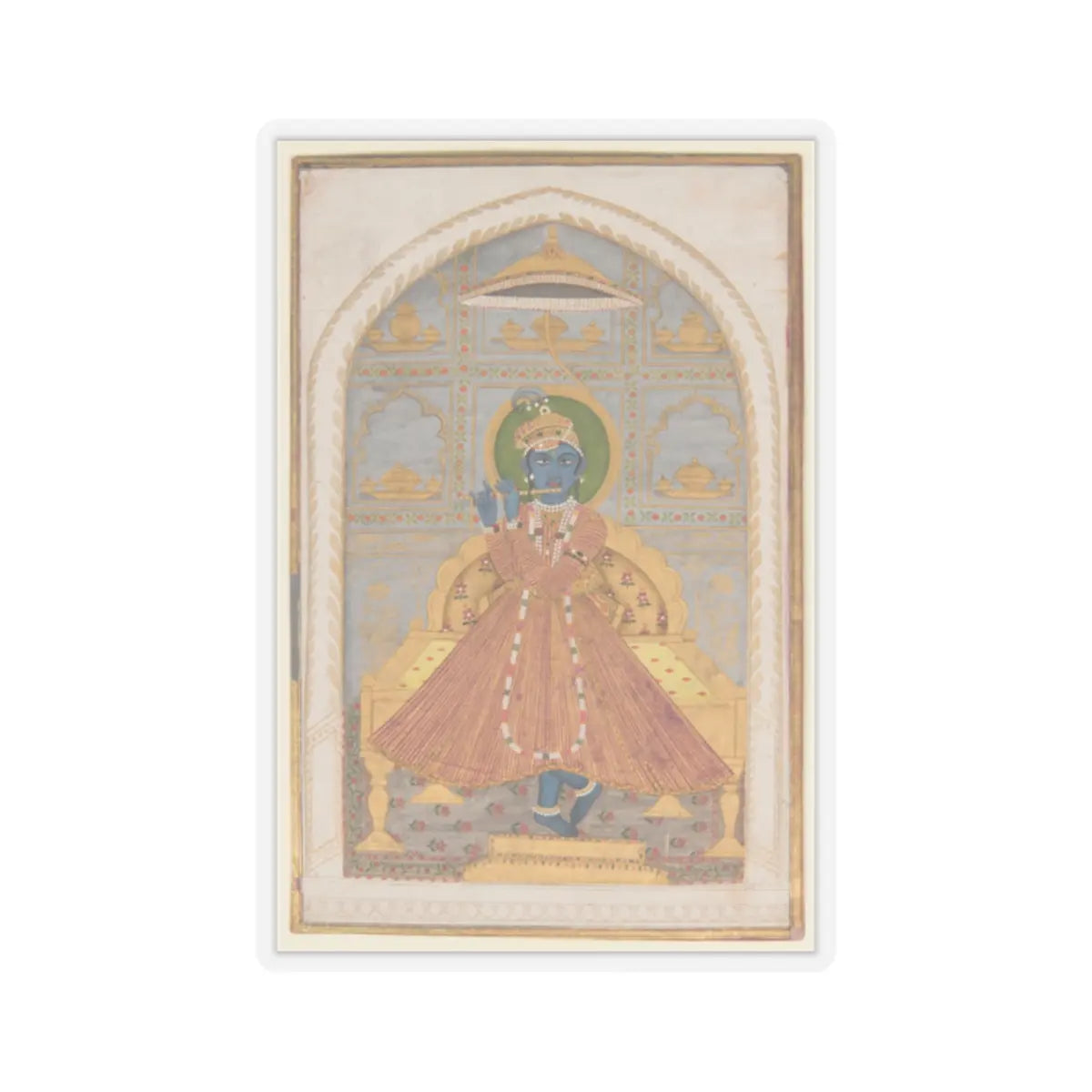 the Kota Master - Radha and Krishna Walk in a Flowering Grove (recto); Krishna Fluting (verso) - ca. 1720 (recto); ca. 1750–75 v2 - STICKER Vinyl Kiss-Cut Decal
