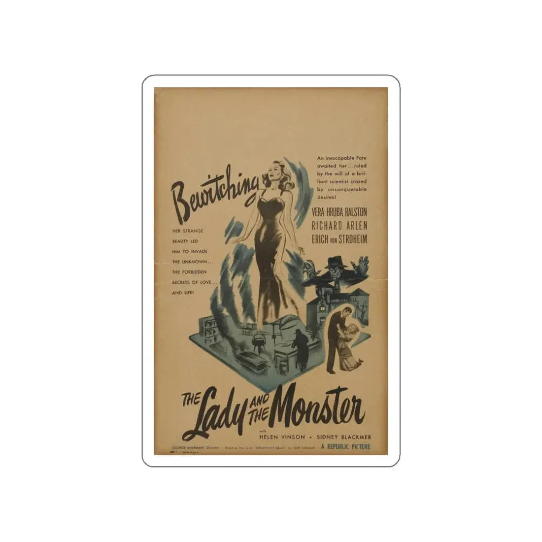 THE LADY AND THE MONSTER (2) 1944 Movie Poster STICKER Vinyl Die-Cut Decal 6 Inch - The Sticker Space
