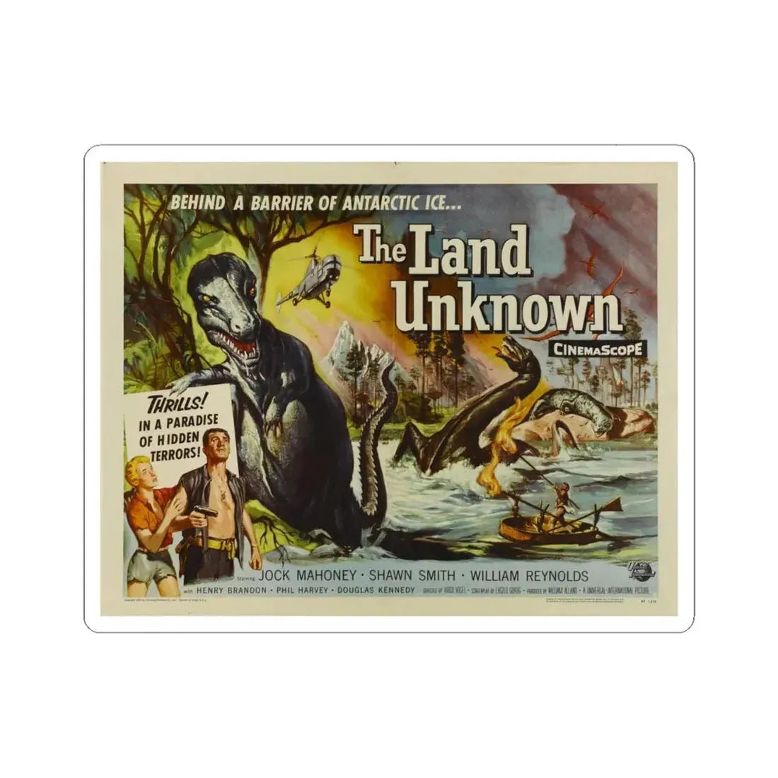 THE LAND UNKNOWN (2) 1957 Movie Poster - STICKER Vinyl Kiss-Cut Decal 4 Inch White - The Sticker Space