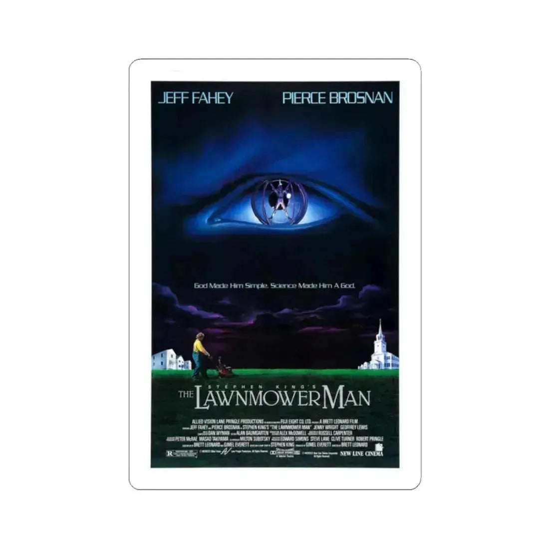 THE LAWNMOWER MAN 1992 Movie Poster - STICKER Vinyl Kiss-Cut Decal 2 Inch White - The Sticker Space