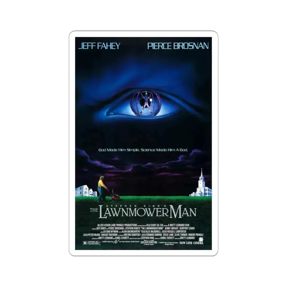 The Lawnmower Man 1992 Movie Poster - STICKER Vinyl Kiss-Cut Decal 3 Inch White - The Sticker Space