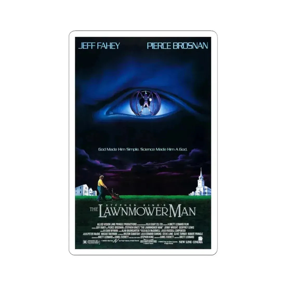 The Lawnmower Man 1992 Movie Poster - STICKER Vinyl Kiss-Cut Decal 4 Inch White - The Sticker Space