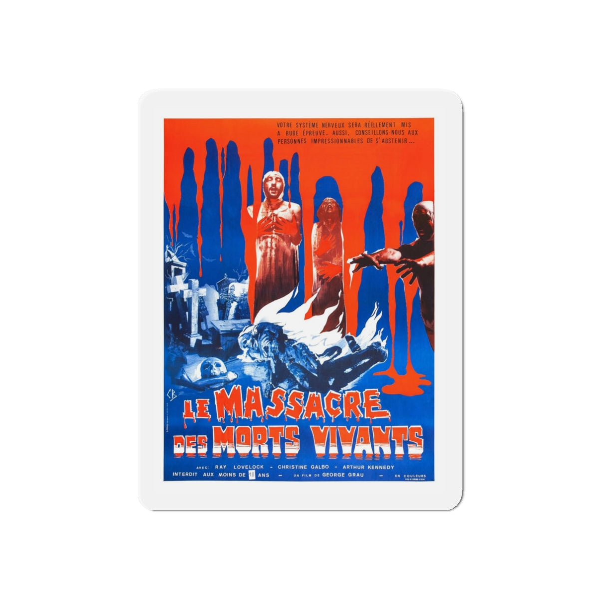 THE LIVING DEAD AT THE MANCHESTER MORGUE (FRENCH) 1974 Movie Poster - Refrigerator Magnet-3" x 3"-Die-Cut-1 pc-The Sticker Space