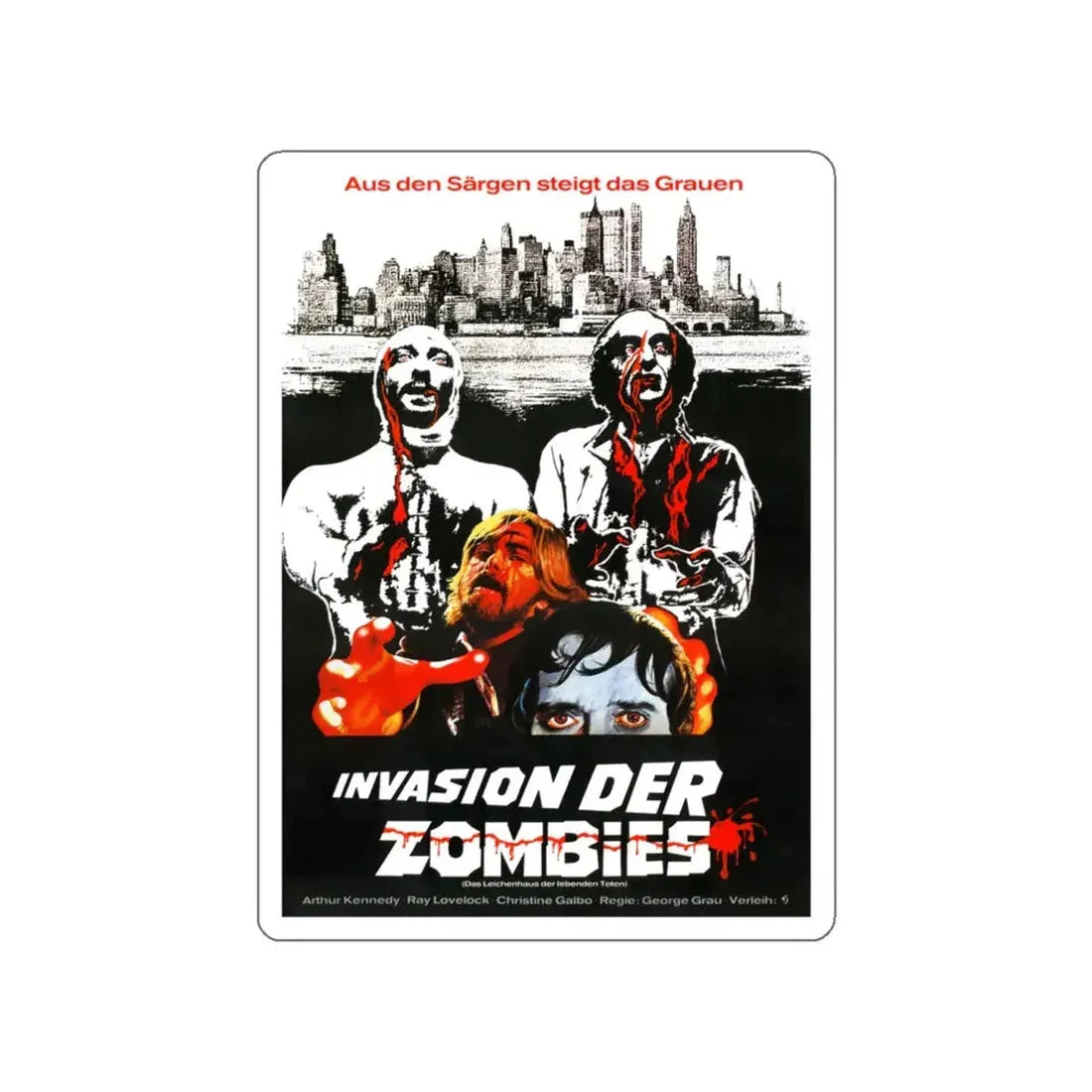 THE LIVING DEAD AT THE MANCHESTER MORGUE (GERMAN) 1974 Movie Poster STICKER Vinyl Die-Cut Decal 5 Inch - The Sticker Space