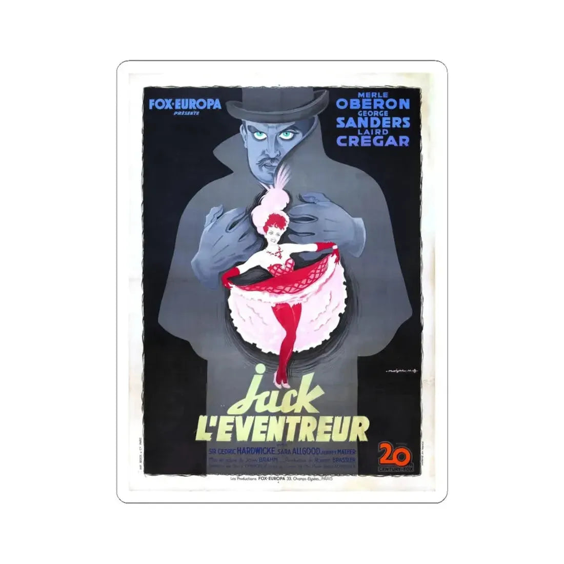 THE LODGER (FRENCH) 1944 Movie Poster - STICKER Vinyl Kiss-Cut Decal 6 Inch White - The Sticker Space