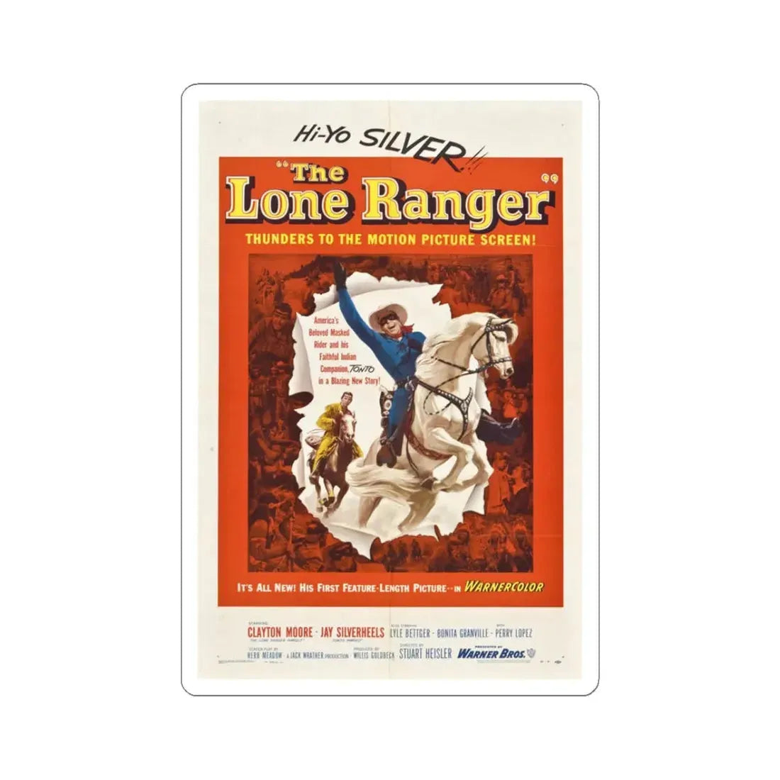 The Lone Ranger 1956 Movie Poster - STICKER Vinyl Kiss-Cut Decal 3 Inch White - The Sticker Space