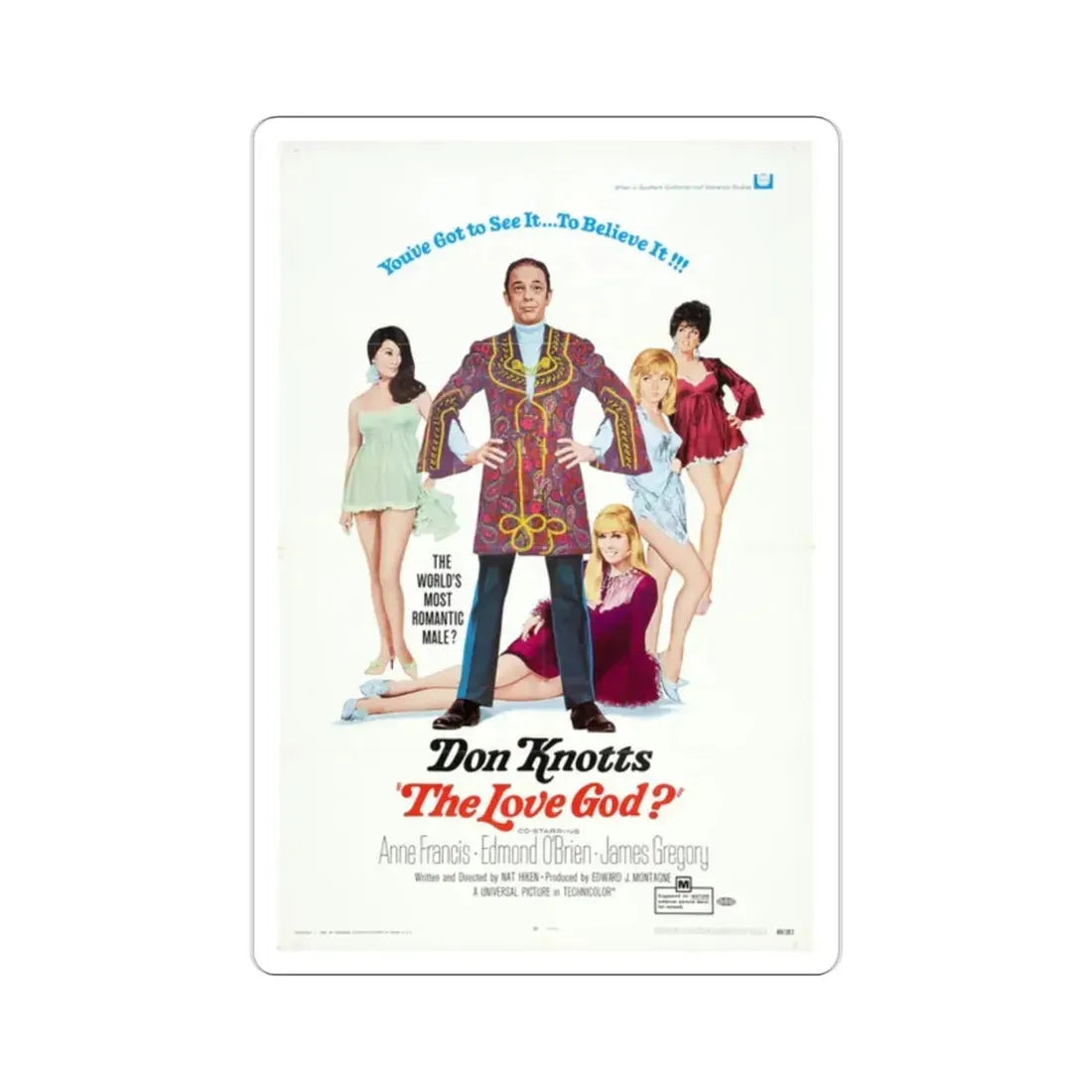 The Love God 1969 Movie Poster STICKER Vinyl Die-Cut Decal 2 Inch - The Sticker Space